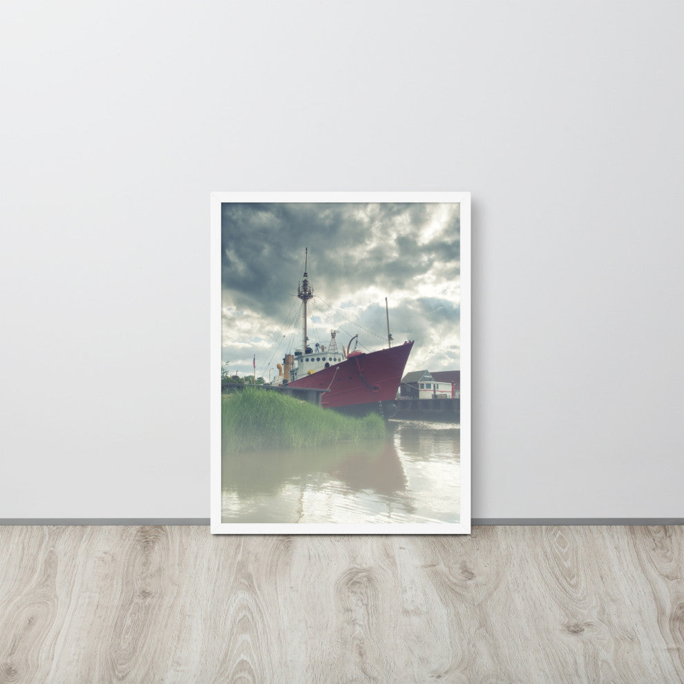 Foggy River Coastal Landscape Framed Photo Paper Wall Art Prints, White, 18" X 24"