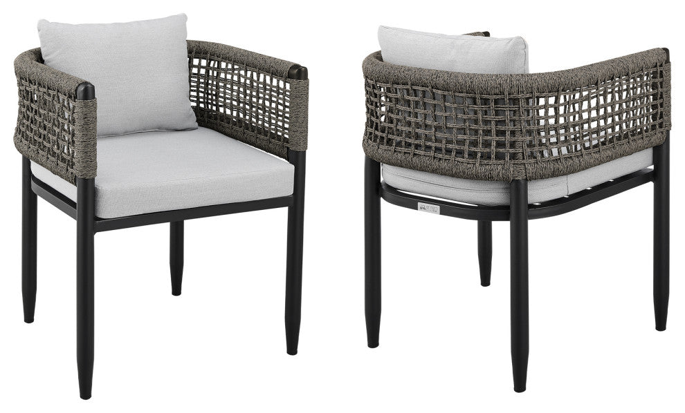 Felicia Patio Dining Chair, Aluminum With Gray Rope and Cushions, Set of 2