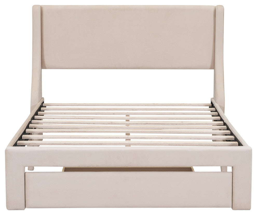 Gewnee Full Size Storage Bed Velvet Upholstered Platform Bed