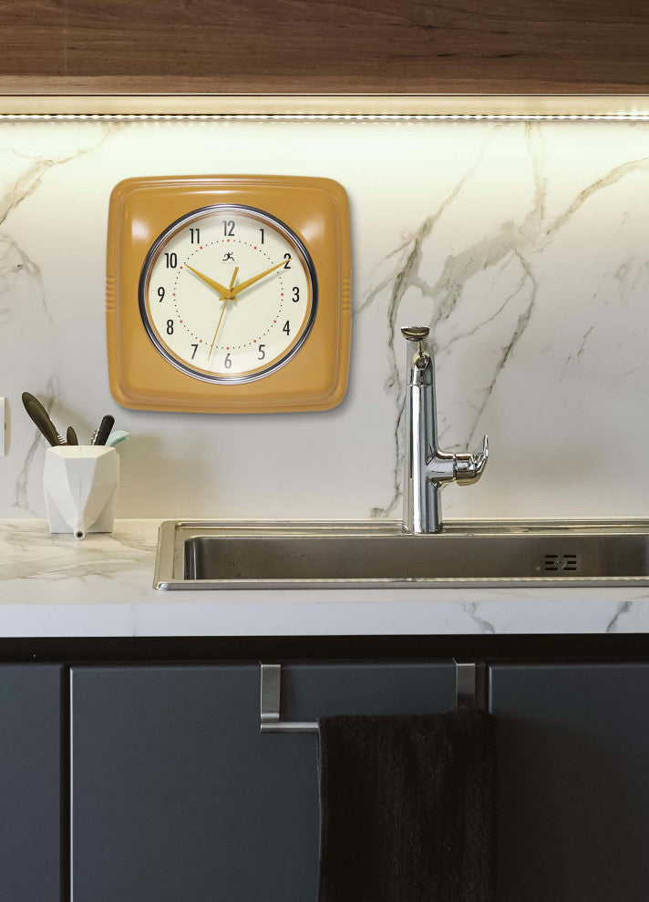 Square Retro Wall Clock, 9.25", Saffron