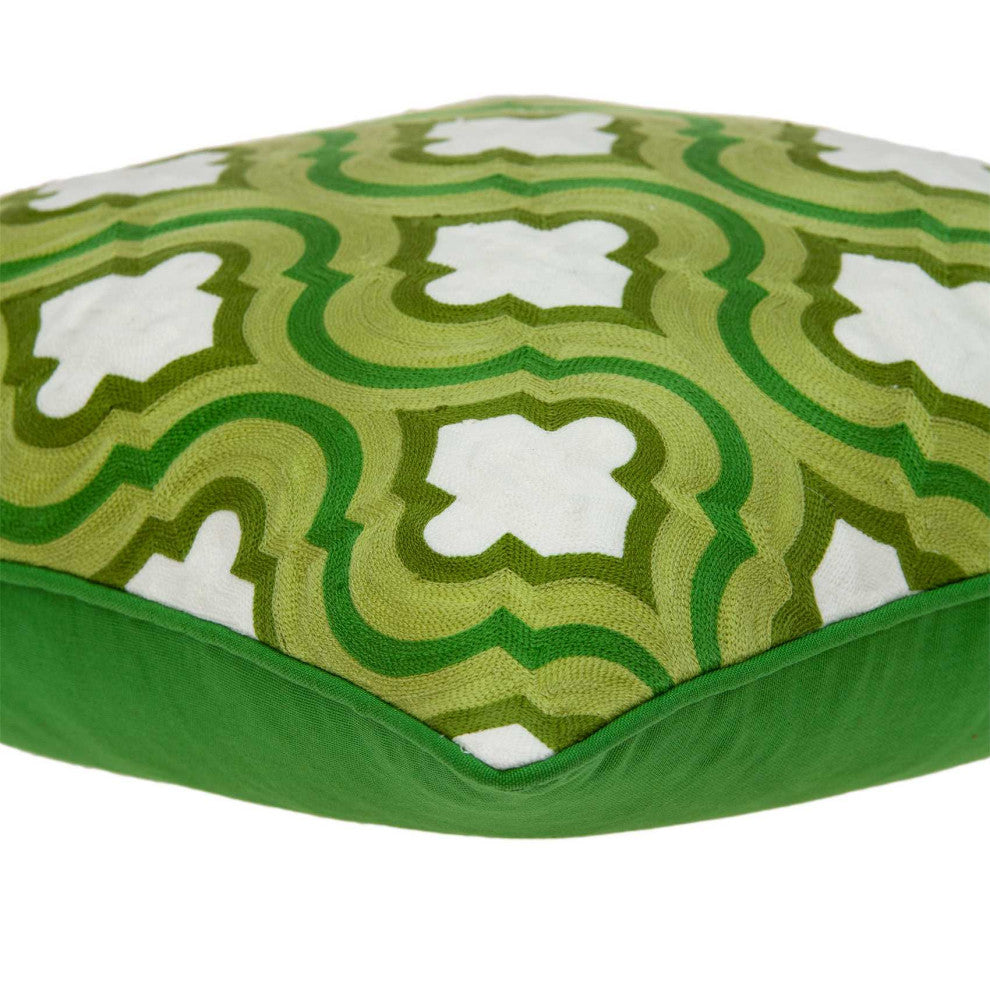 HomeRoots 20" x 0.5" x 20" Transitional Green and White Accent Pillow Cover