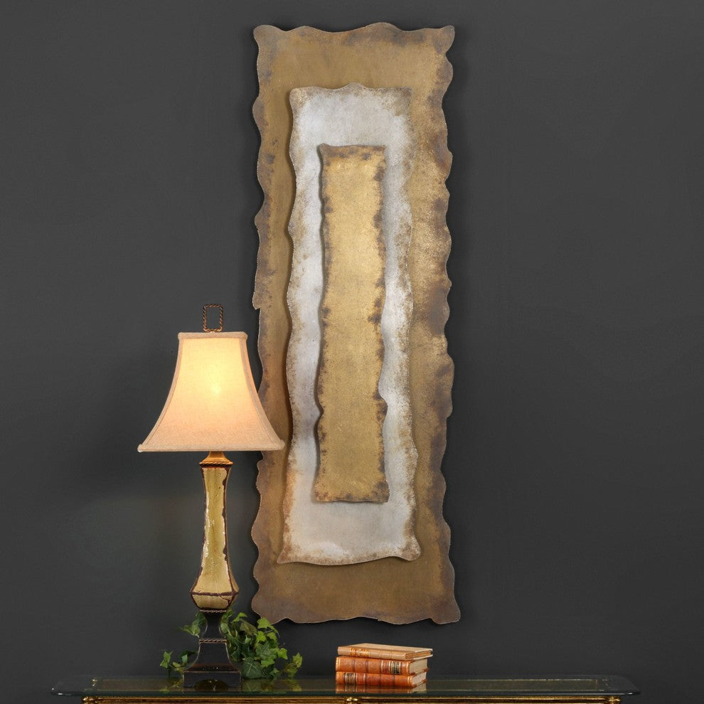 Rustic Metal Large Gold Silver Bronze Wall Panel 60 in Tall Industrial Loft