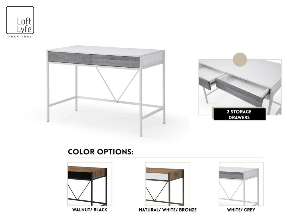 Loft Lyfe Anisa Desk, 2 Storage Drawers, Natural/Bronze