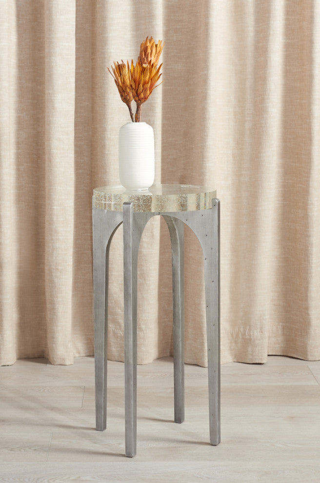 Safavieh Couture Tawny Round Bubble Glass Accent Table, Silver/Clear