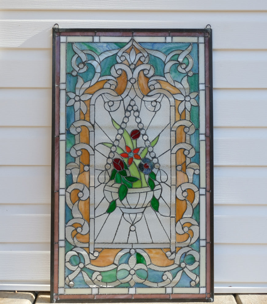 20.25" x 34.25" Large Handcrafted glass window panel QA2034120