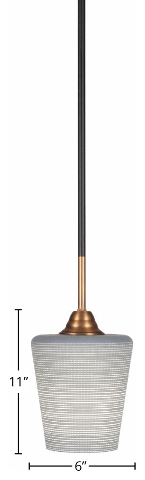 Paramount 1-Light Mini Pendant, Matte Black & Brass, 6" Gray Matrix Glass