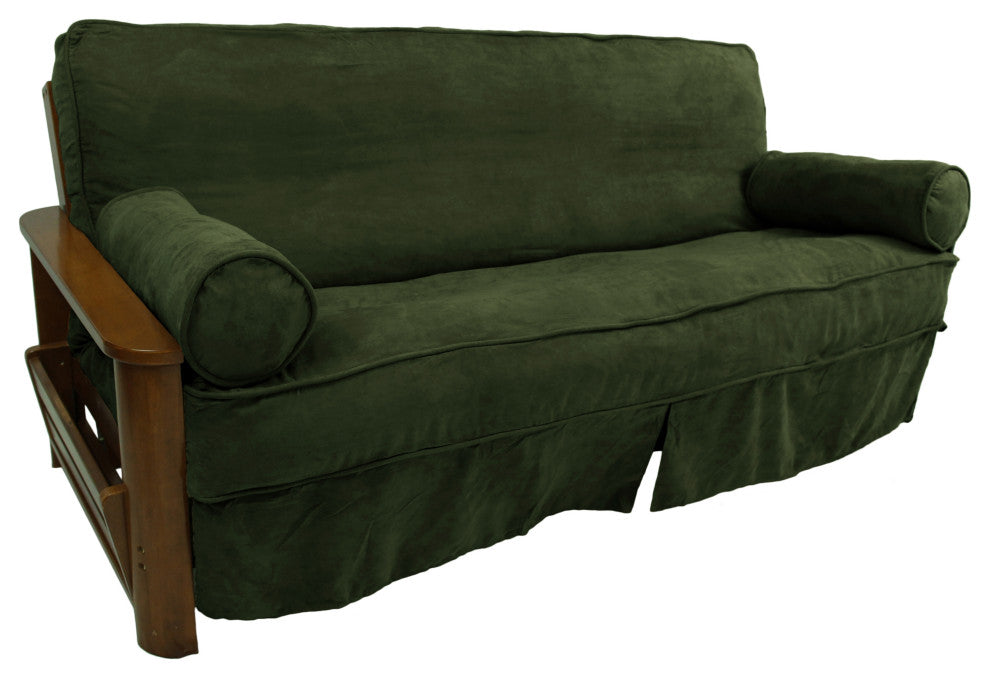 Solid Microsuede Full Futon Slipcover Set, Hunter Green
