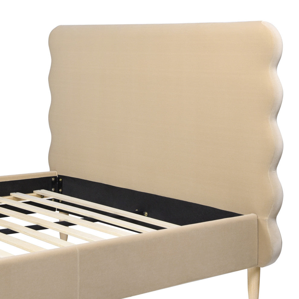 Stockholm Modern Wavy Headboard Platform Bed, Fawn Brown Performance Velvet, Queen