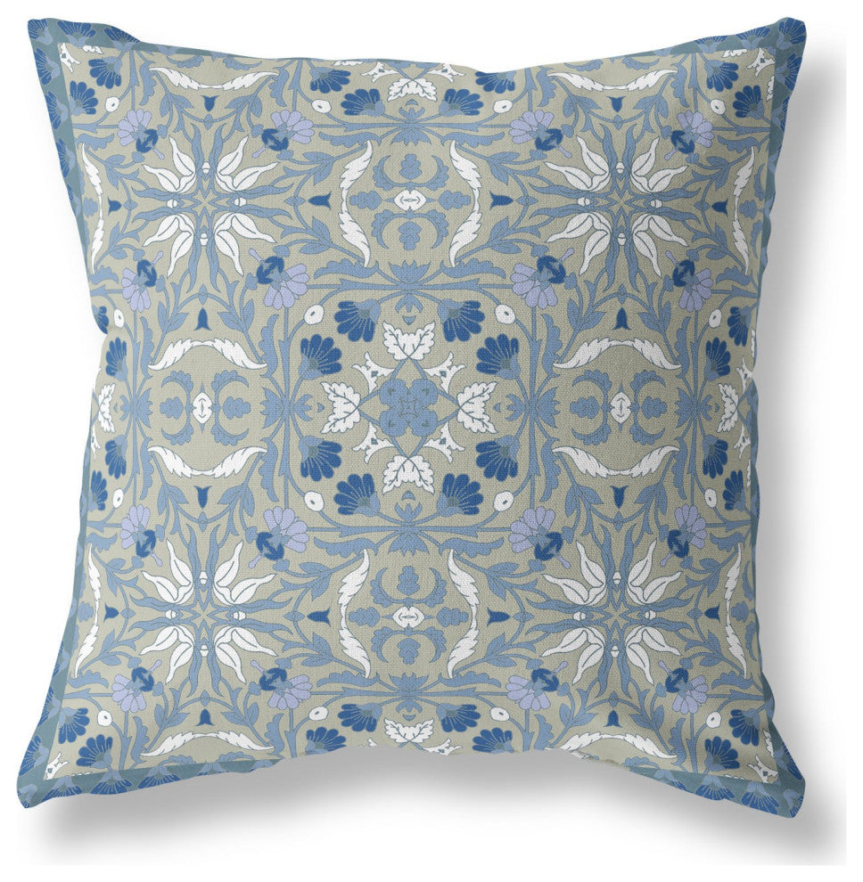 26 Gray Indigo Paisley Indoor Outdoor Throw Pillow