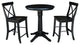 30" Round Pedestal Gathering Height Table With Counter Height Stools, Black