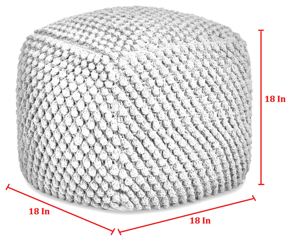 Loft Lyfe Theodora Ottoman, Hand Knitted, Cotton Yarn, Ivory