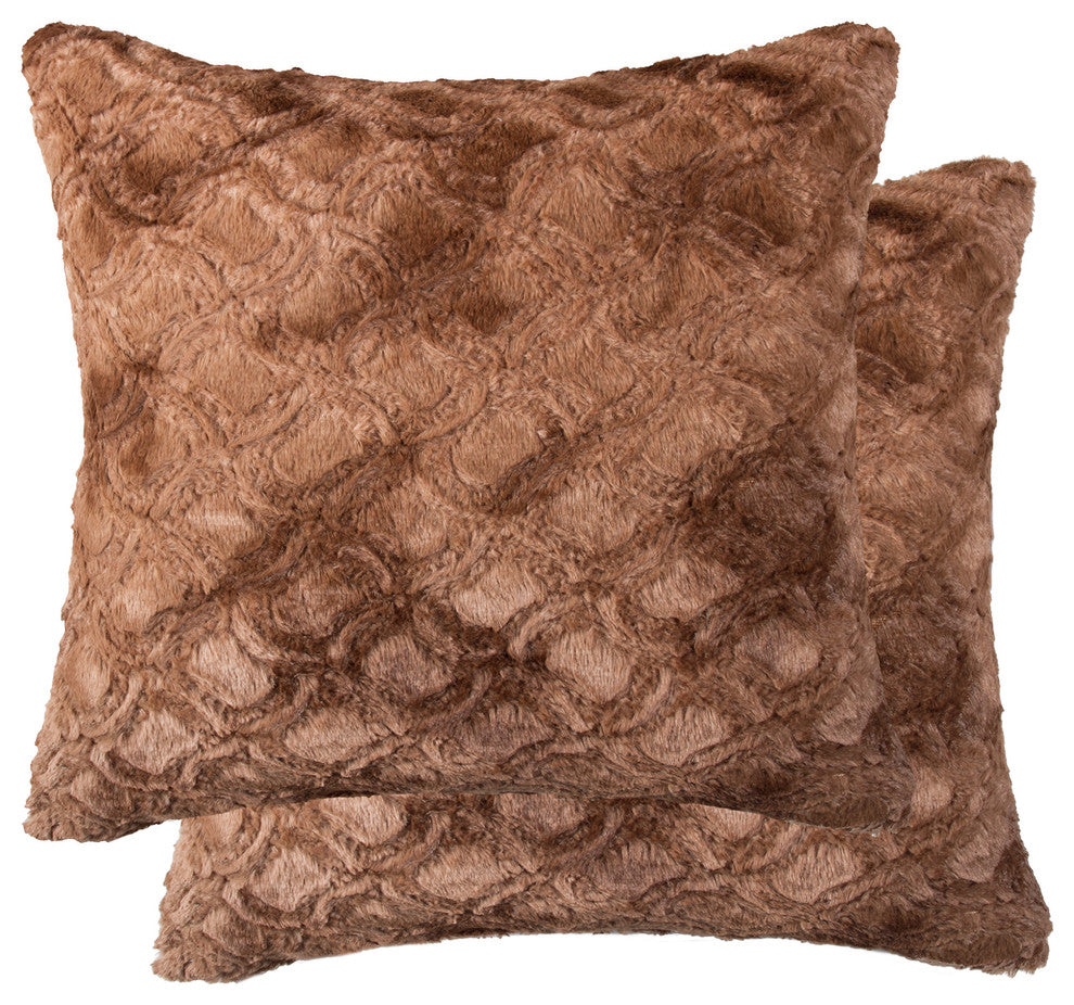 2-Pack Belton Faux Fur Pillow 20"x20", Brown Mink