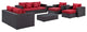 Modway Convene 9 Piece Outdoor Patio Sofa Set, Espresso Red