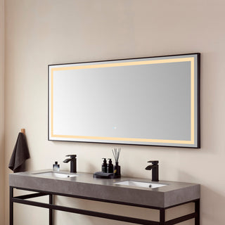 Horizontal Rectangular LED Wall Mount Bathroom Mirror, Black, 72"