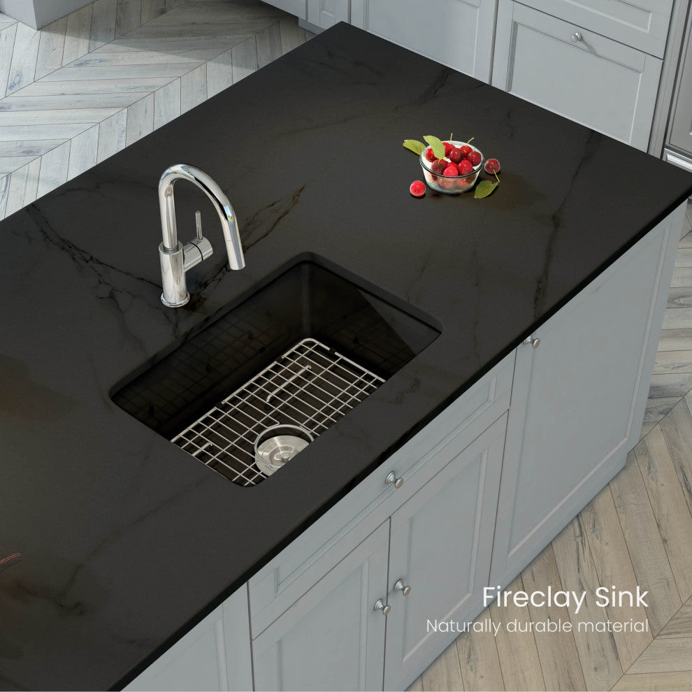 Pure 27" Fireclay Kitchen Undermount Single Bowl Sink, Matte Black