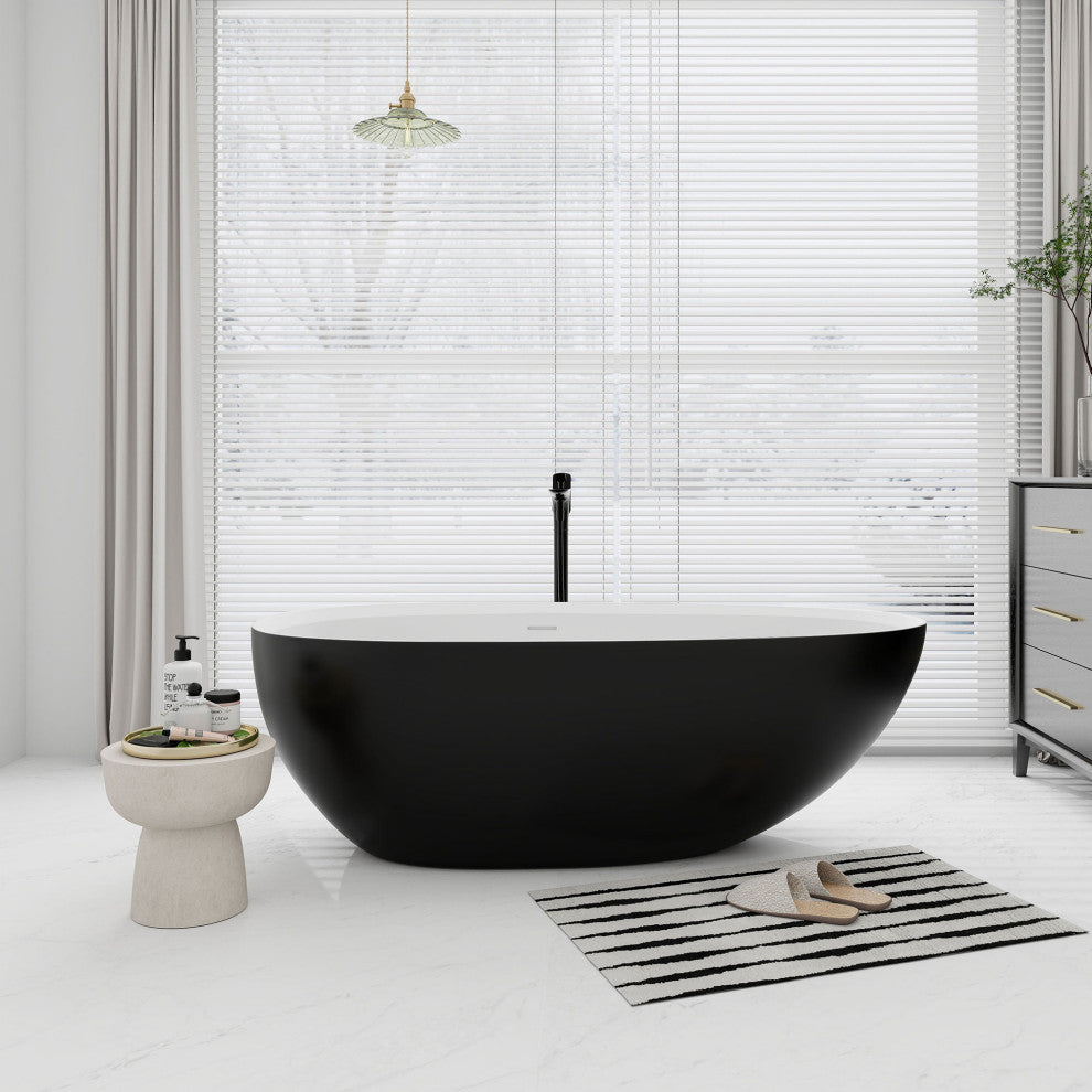 STAR&JANE Egg-shaped Stone Resin Matte Freestanding Bathtub, Black
