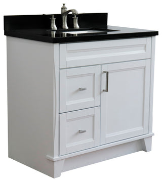 37" Single Sink Vanity, White Finish With Black Galaxy Granite