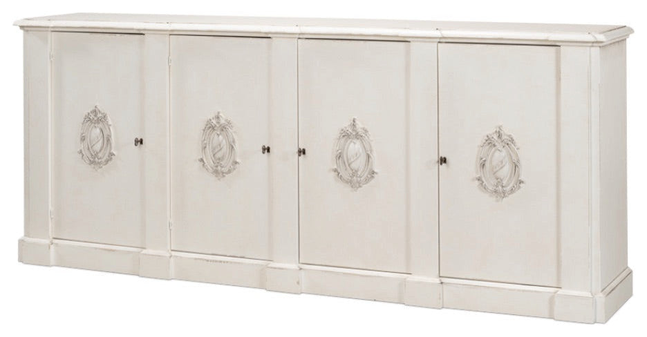 Crested Wall Cabinet Antiqued White Sideboard