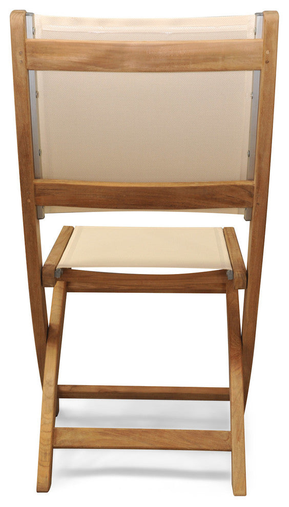 Teak Folding Providence Chair, Batyline Cream, Set of 2