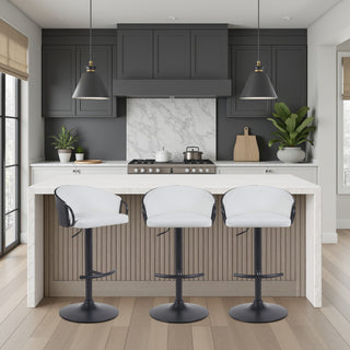 Montego Adjustable Barstool, Black With Snow White Faux Leather