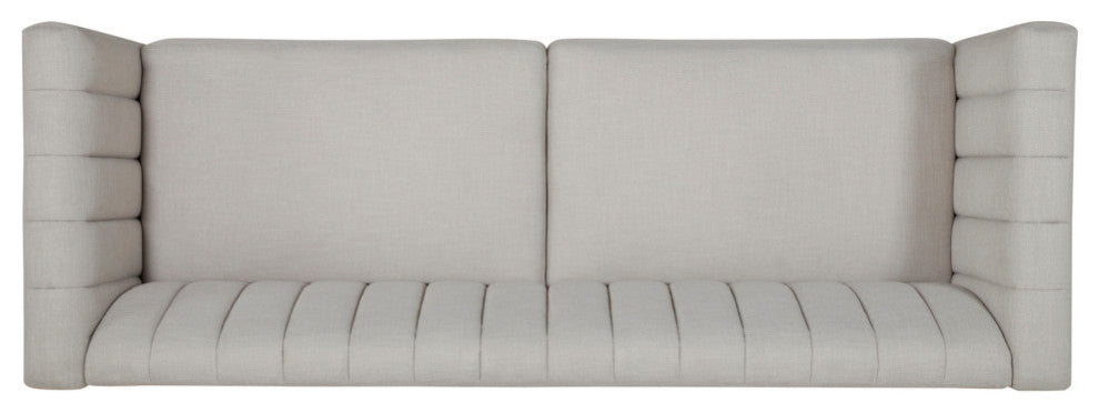 Violet Channel Stitched Fabric 3 Seat Sofa, Beige and Dark Brown