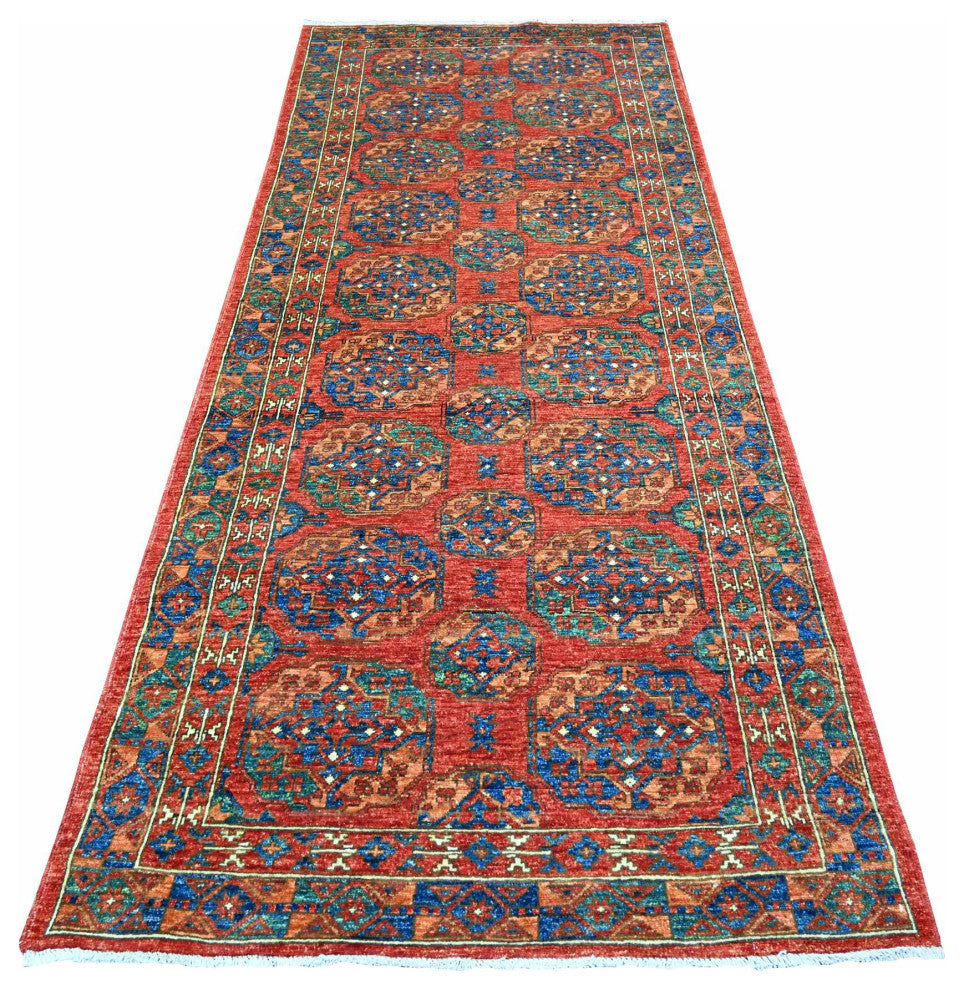 Angels Red Organic Wool Afghan Ersari Hand Knotted Oriental Rug, 3'11"x9'6"