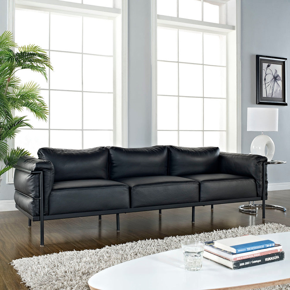 Modern Contemporary Living Room Leather Sofa Black