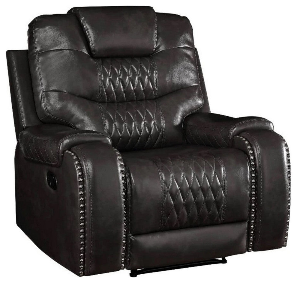 Benzara BM250591 Leatherette Power Recliner With Diamond Stitching, Black