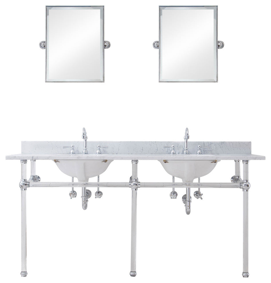 Embassy 72" Double Wash Stand, P-Trap, Countertop With Basin, Faucet, Mirror