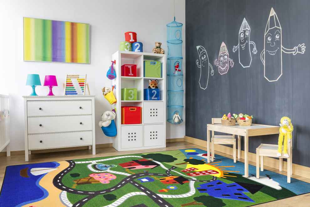 Kid Essentials Rug, Happy Town, 5'4"x7'8"