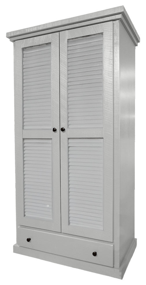 Farmhouse Extra Wide Solid Wood Wardrobe With Shutter Doors, Bright White