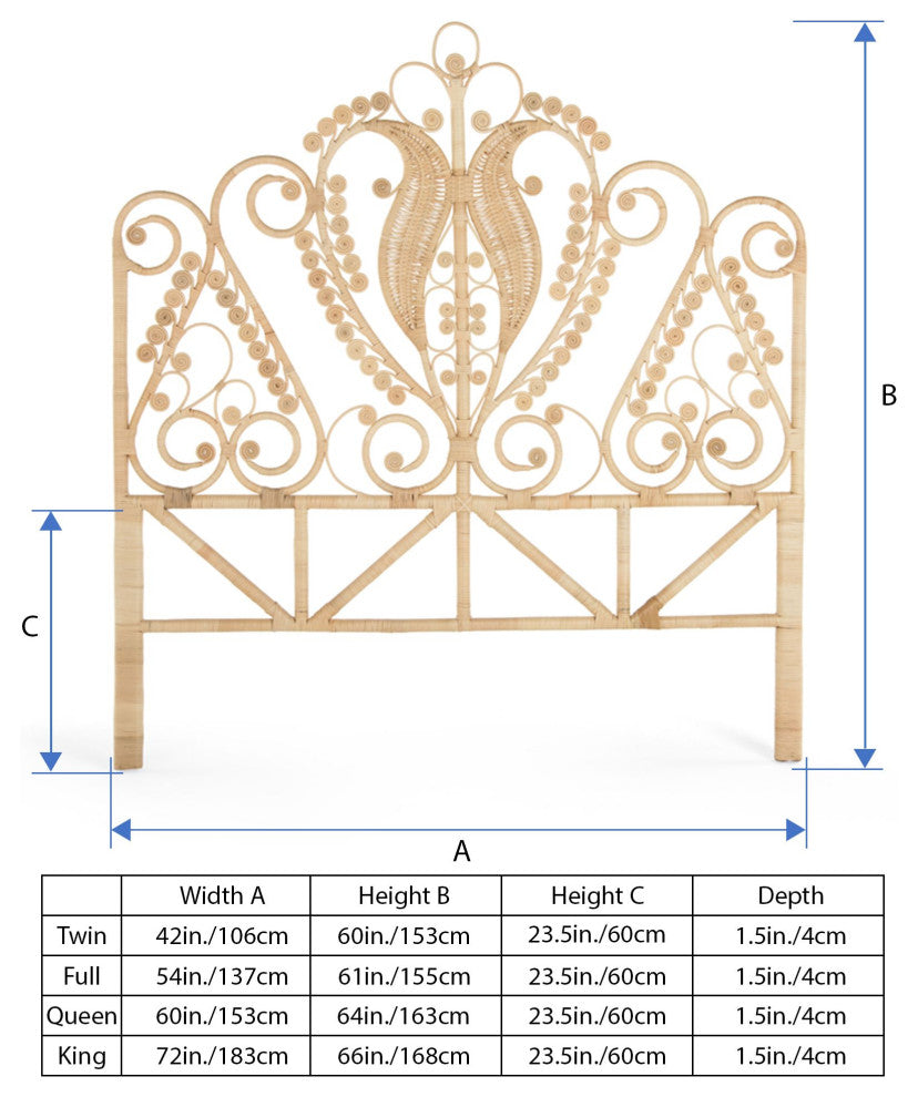 Peacock Rattan Headboard, Natural-Brown, Twin