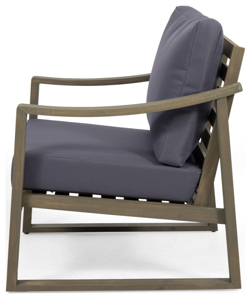 Johnlucas Outdoor Acacia Wood Club Chair With Cushion, Gray/Dark Gray