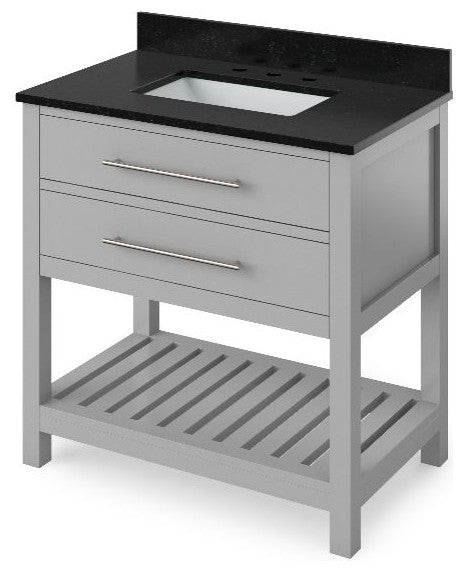 Wavecrest Contemporary Grey 36" Vanity, Black Granite Top