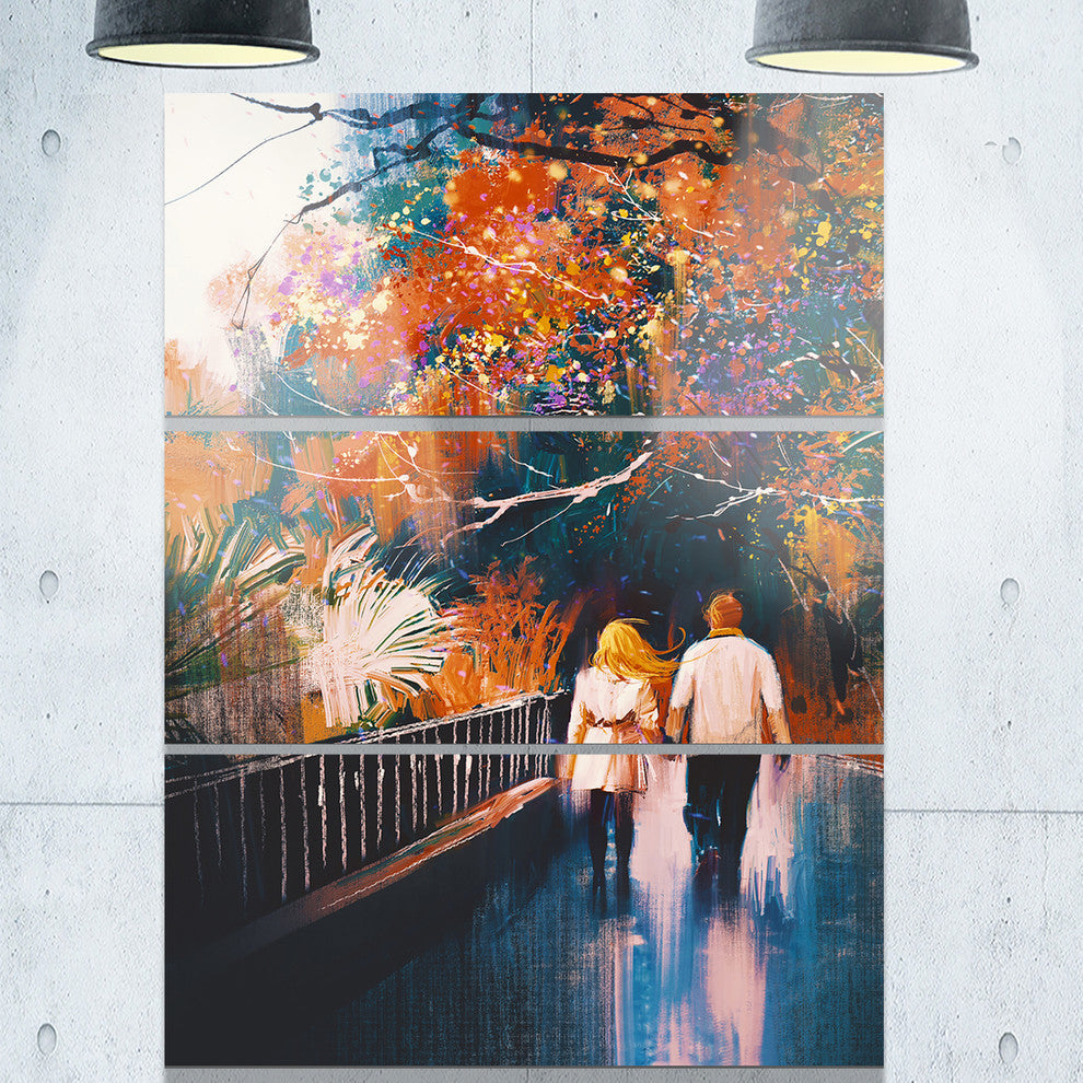 "Couple Walking Holding Hands" Metal Wall Art, 3 Panels, 28"x36"