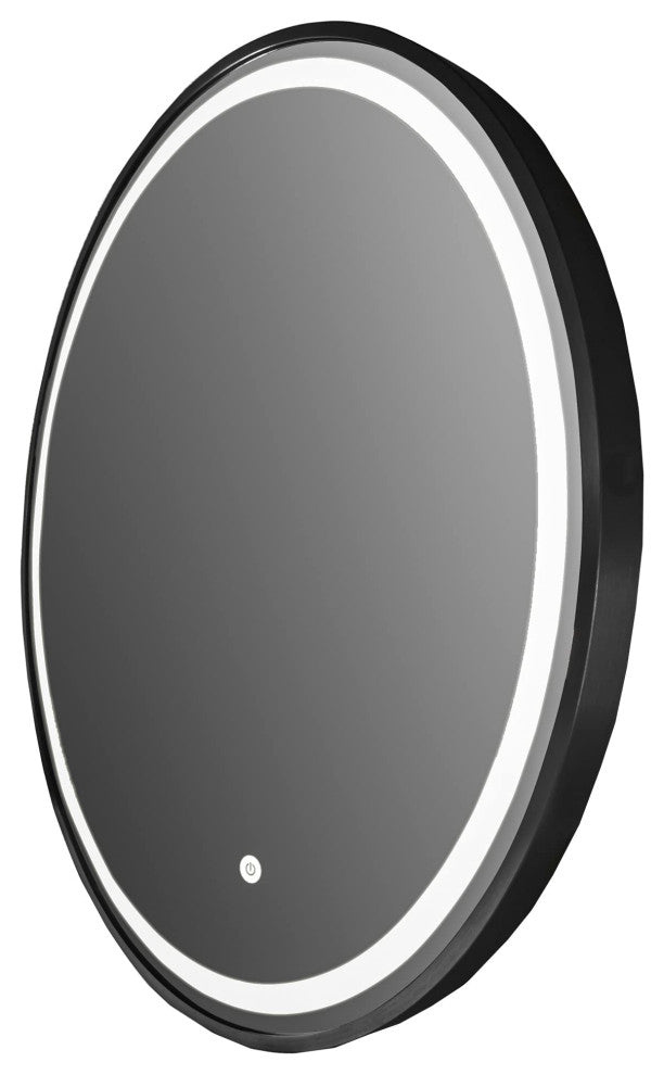 Large Round LED Lighted Bath Vanity Mirror, Black, 28"