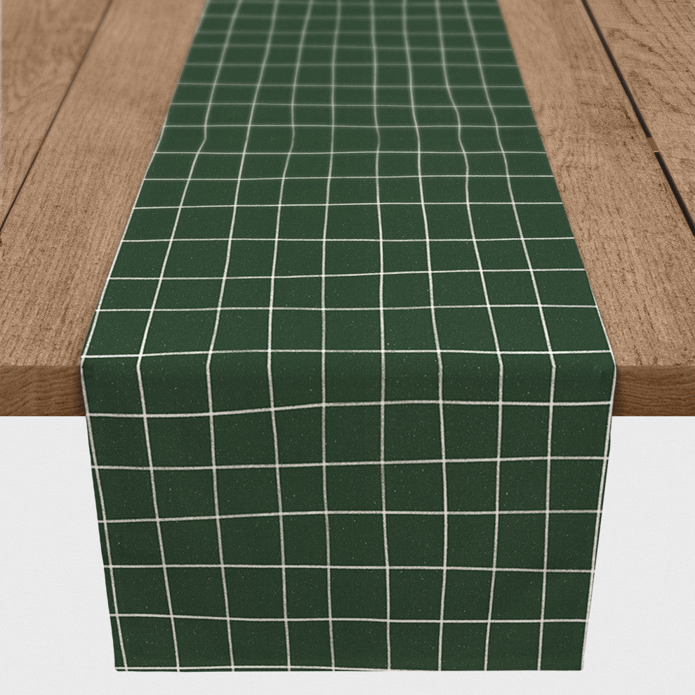 Green Grid Pattern 16x90 Cotton Twill Runner