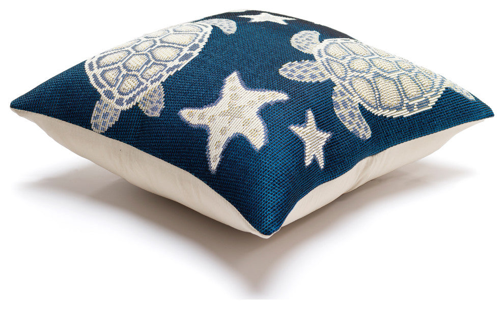 Marina Turtle And Stars Indoor/Outdoor Pillow, Navy, 18" X 18"