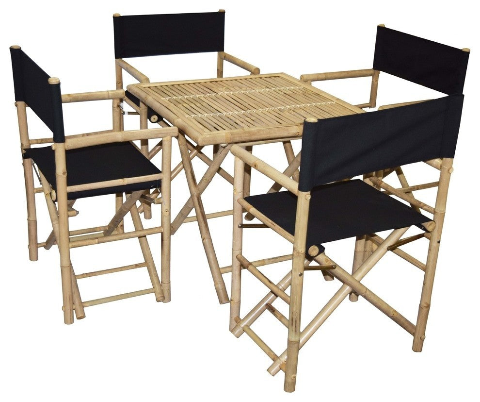 Bamboo Square Table and Director Chairs 5-Piece Set, Black