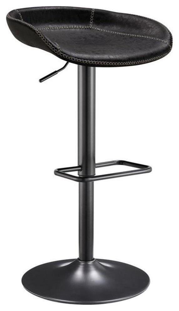 Pemberly Row 31.5" PU Leather Gaslift Bar Stool in Black (Set of 2)