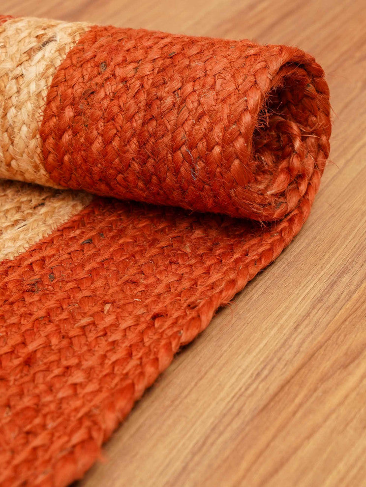 HAND KNOTTED JUTE ECO-FRIENDLY SOLID AREA RUG-Orange,Contemporary,Outdoor Indoor, [Rectangle] 8'x10'