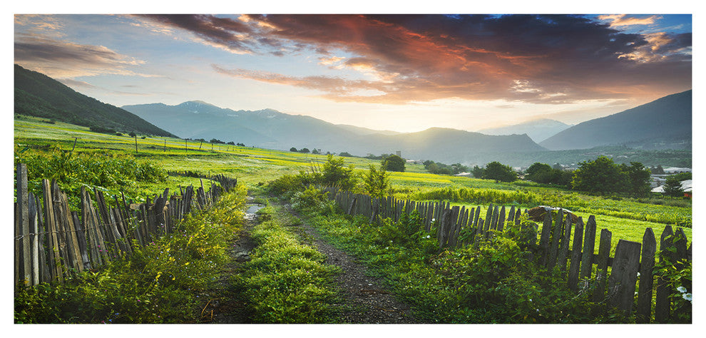 Green Georgian Mountain Valley, Landscape Canvas Art Print, 60"x28"