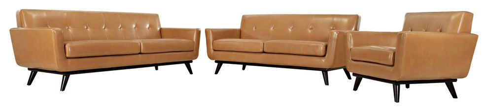 Engage 3 Piece Leather Living Room Set, Tan