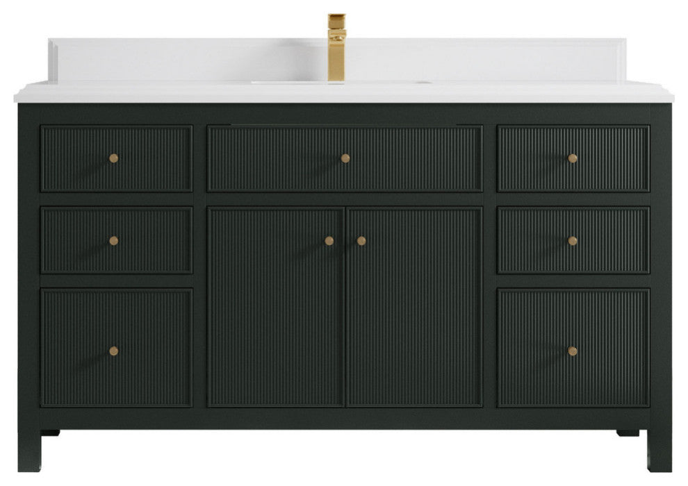 Sonoma 60 Single Bathroom Vanity in Dark Forest Green with 1.5"  White Quartz.