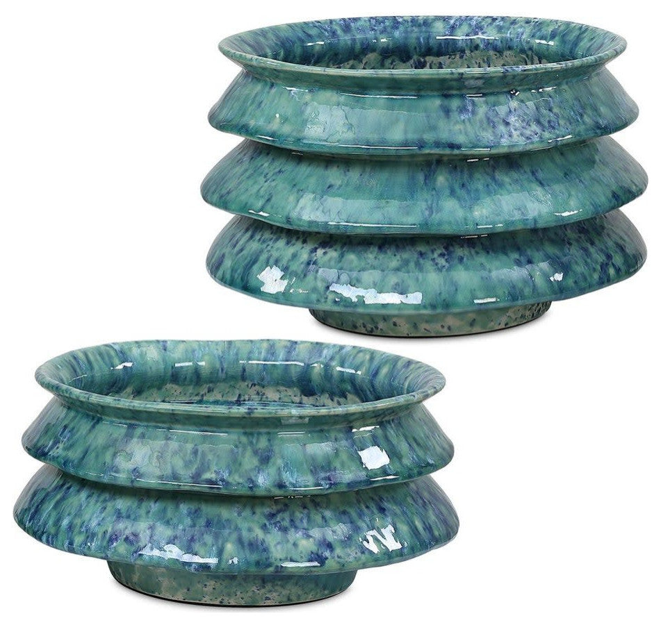 Uttermost 18147 ZigZag 10"W Ceramic Decorative Bowls - Set of 2 - Blue / Green