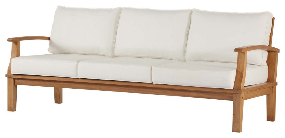 Lounge Sofa, Wood, Brown Natural White, Outdoor Patio Balcony Cafe Bistro Garden