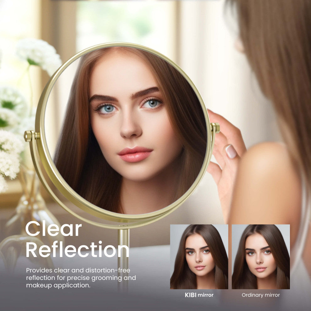Circular Free Standing Magnifying Make Up Mirror, Brushed Gold