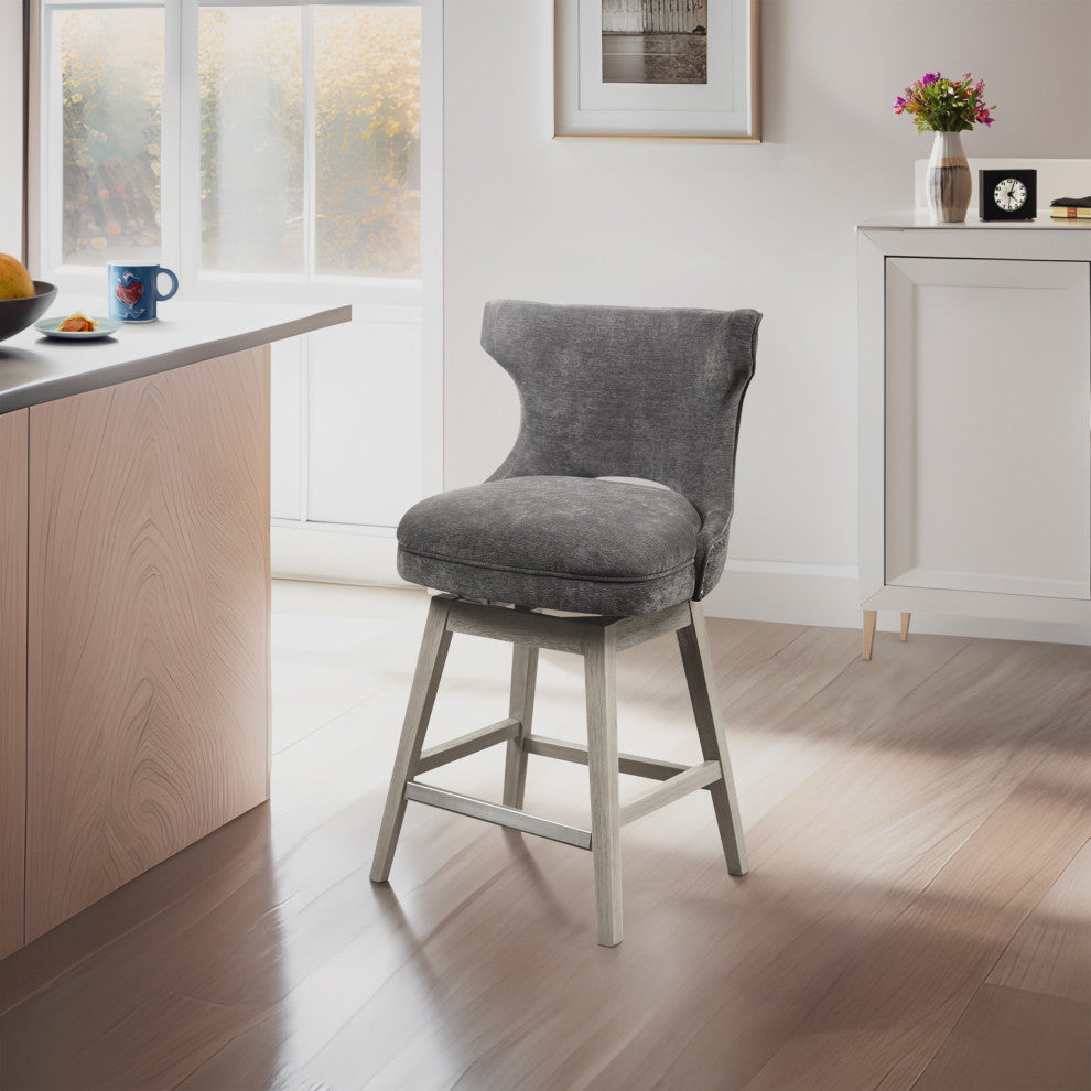 Madison Park Emmett Bar Stools Swivel Height Upholstered Counter Stool, Charcoal