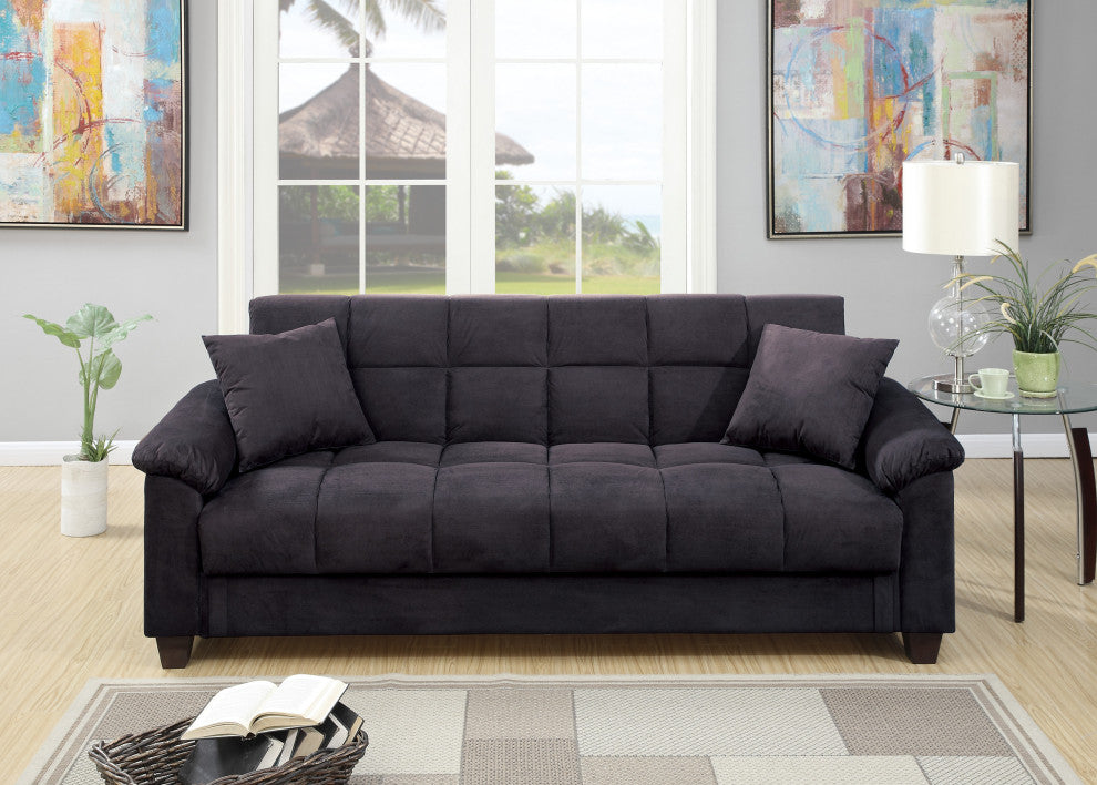 Ebony Microfiber Adjustable Sofa With Storage