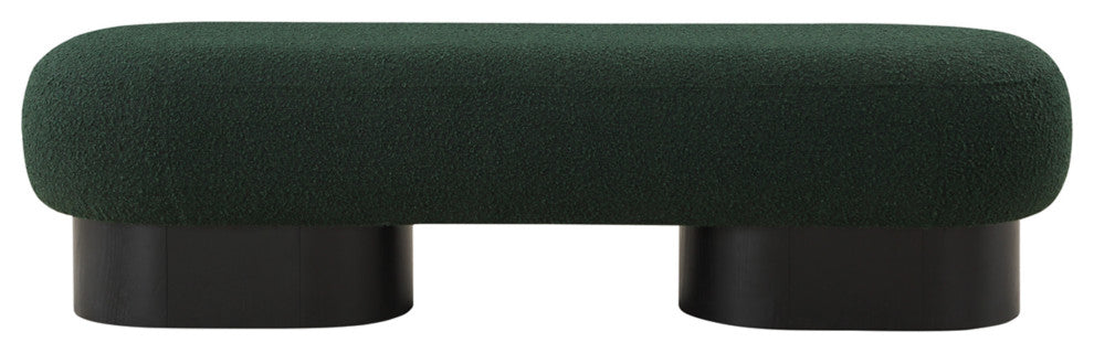 Robertson Boucle Fabric Upholstered Bench, Green, Black Finish